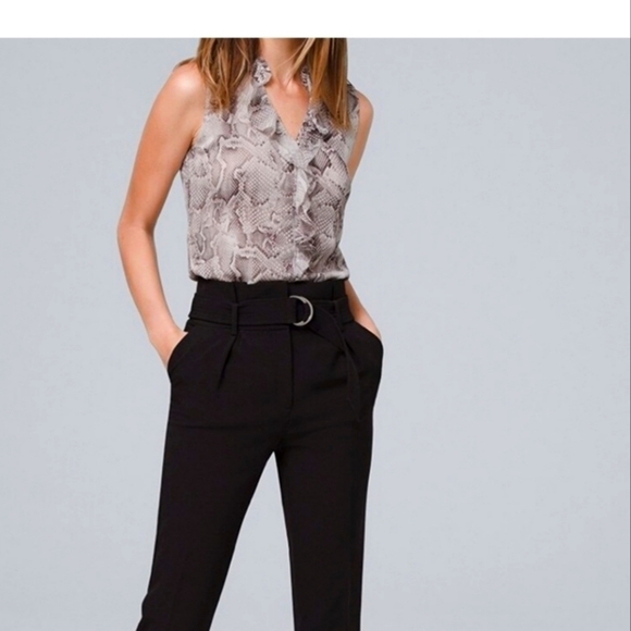 White House Black Market Grey Snakeskin Print Tank Top Ruffle BlouseNWT - Picture 1 of 7